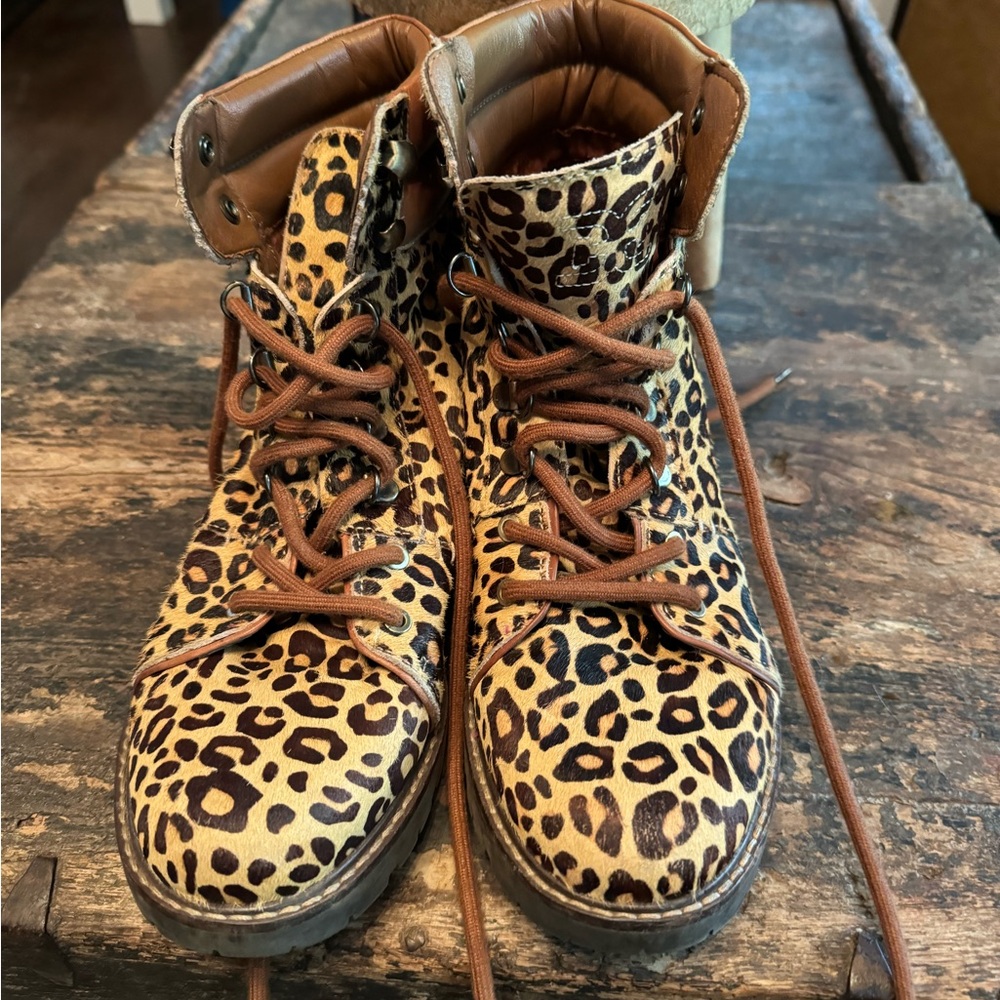 Sam Eldeman leopard calf hair combat boots